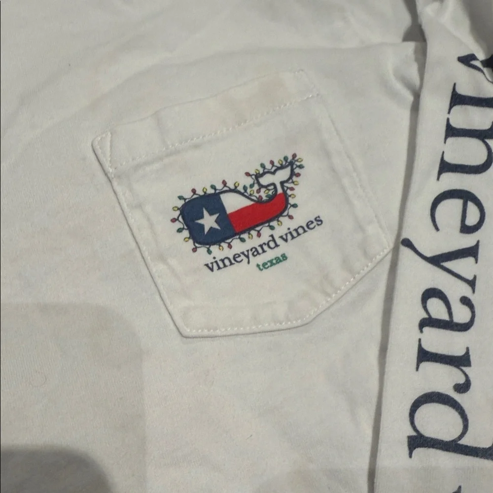 Vineyard Vines Kids White Long Sleeve Tee Christmas Texas Theme 100% cotton (LR)